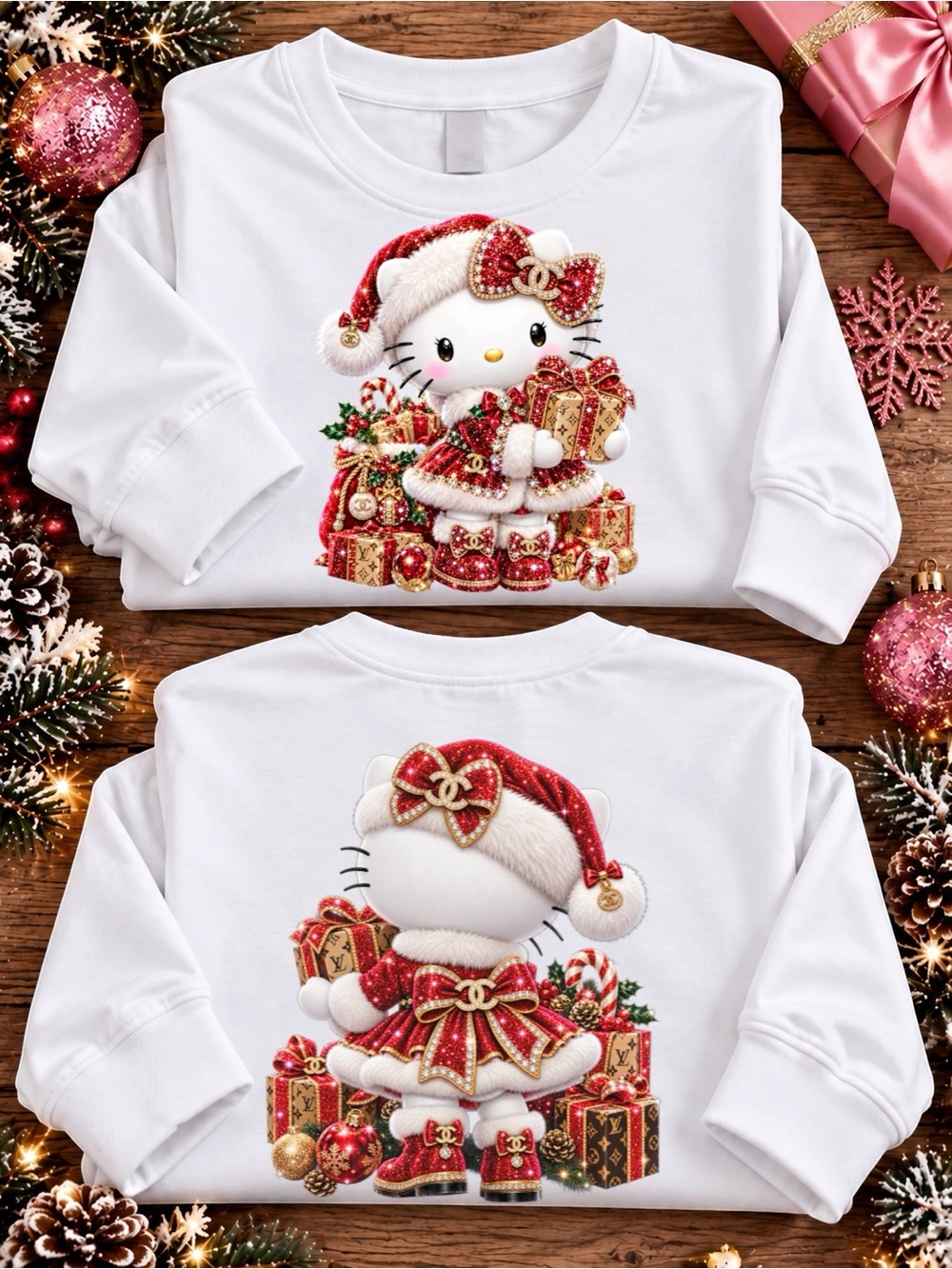 Hello Kitty Holiday Christmas T-Shirt Faux Embroidery & Faux Rhinestones pick 1 - Picture 3 of 16